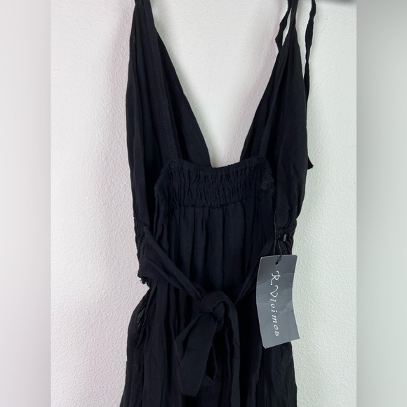 R. Vivimos Black Dress Small Boho Flowy Midi/Maxi Dress High Low Hem V Neck - Picture 6 of 9